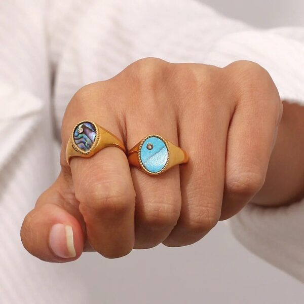 Turquoise Oval Signet Ring - Image 3